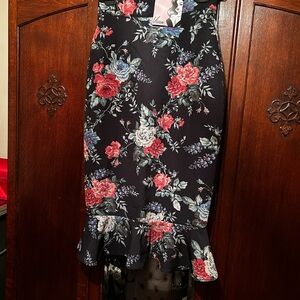 Vixen by Micheline Pitt Black and White Ruffled Midi Skirt